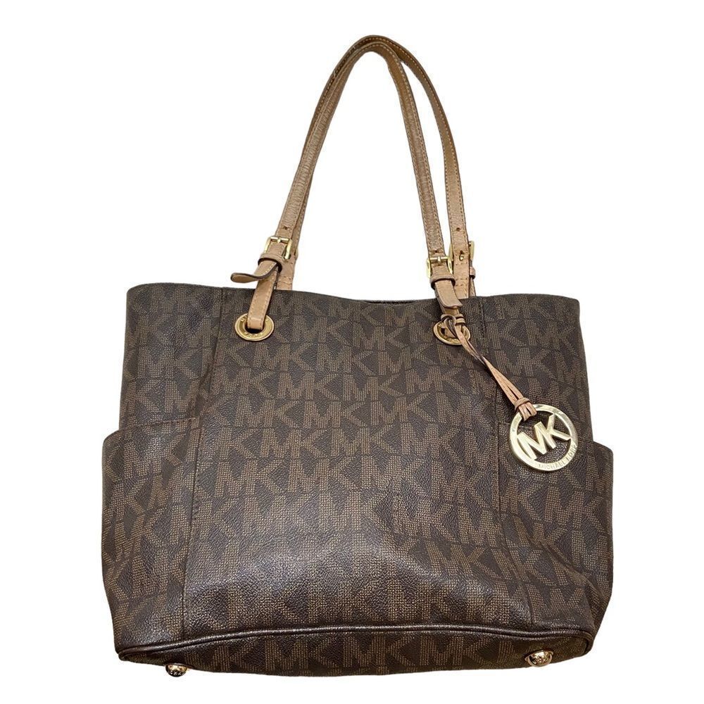 Micheal Kors Jet‎ Set Leather Logo Tote Brown and Tan Logo